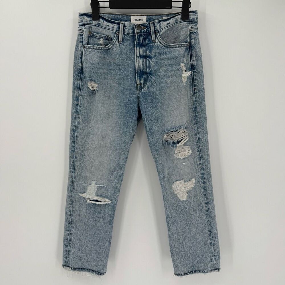 Frame Le Piper High Waist Crop Straight Leg Distressed‎ Clash Mend Jean Women 27